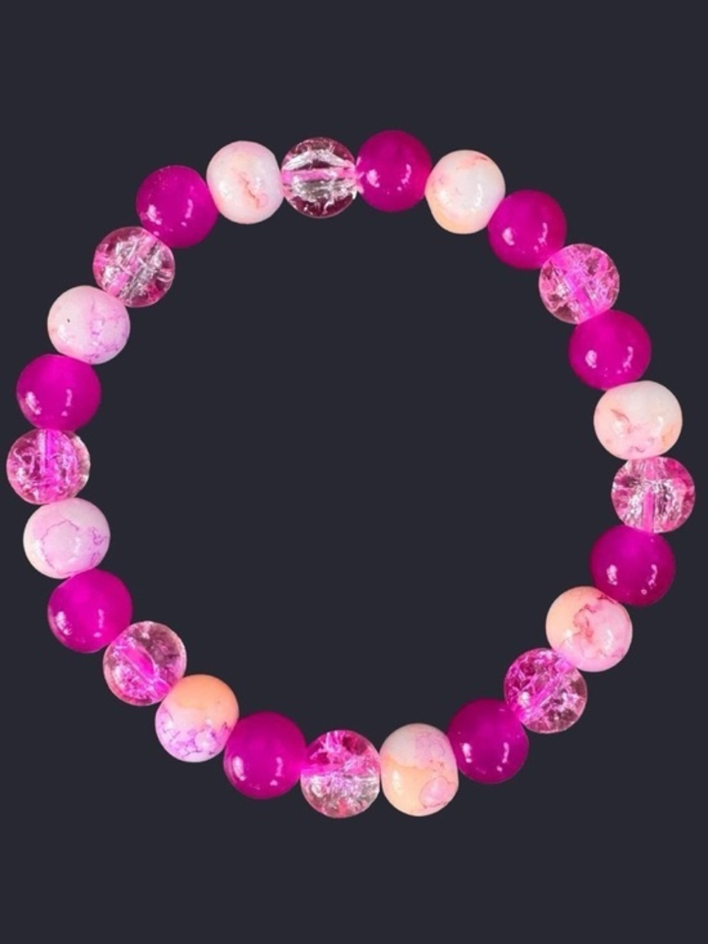 Pink Starburst Glass Bead Bracelet 8mm
